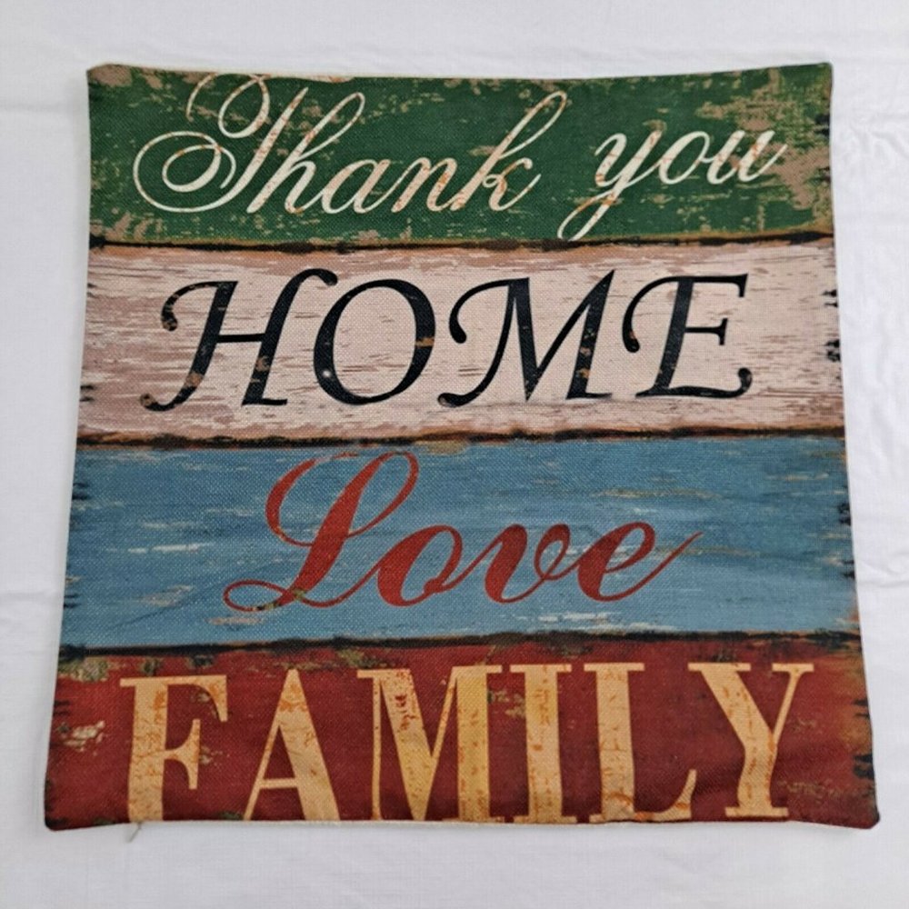 Pillow Cover Thanks You Home Love Family Wood Look Square